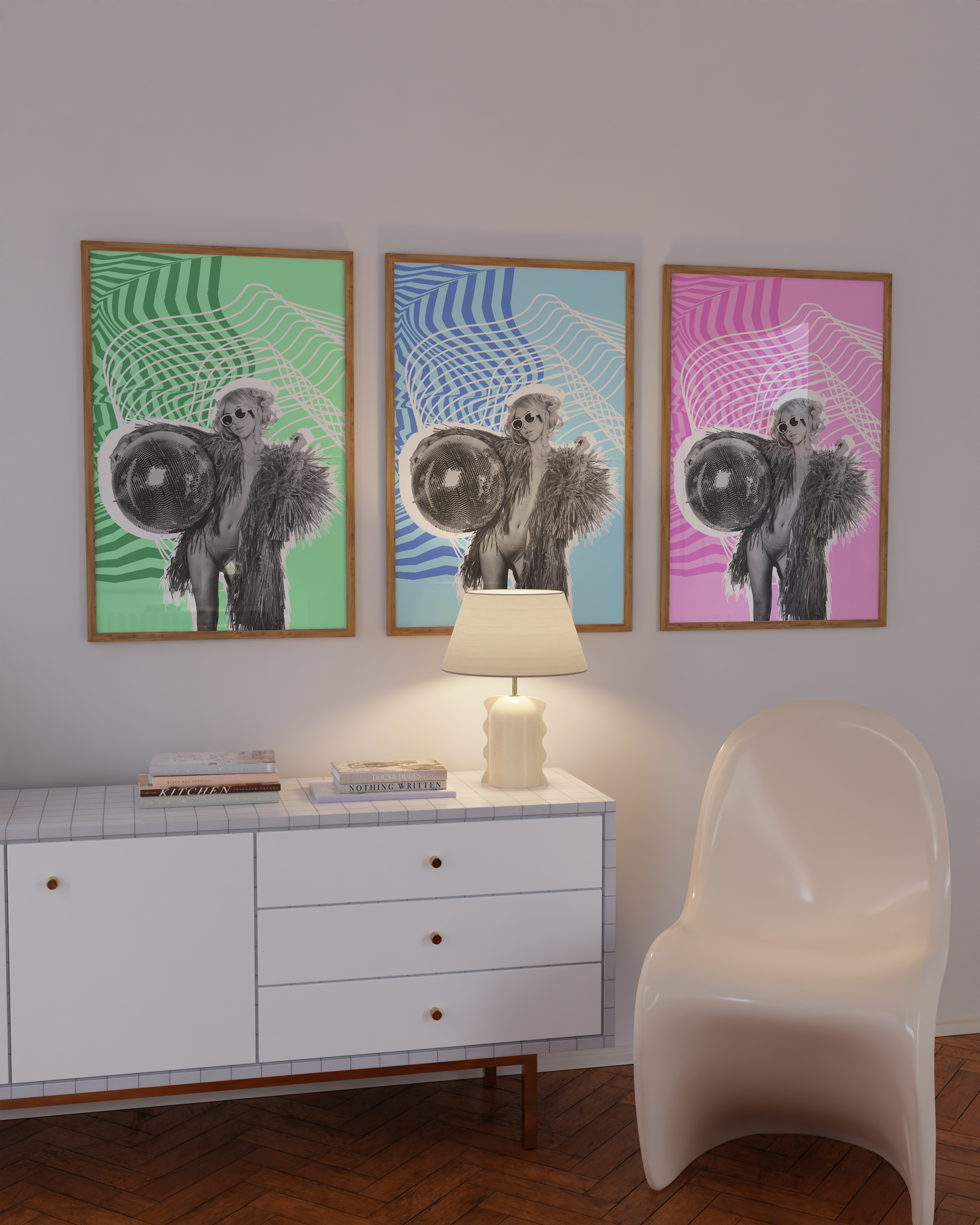 Sparkling Disco Ball Girl Print | Trendy Retro Poster