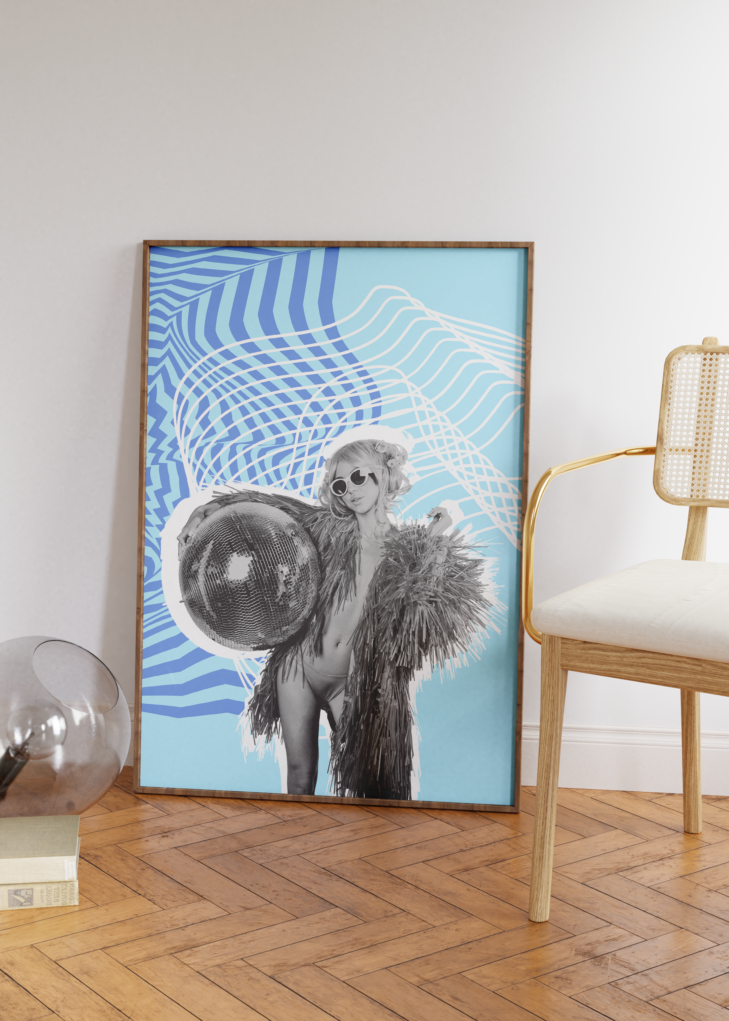 Sparkling Disco Ball Girl Print | Trendy Retro Poster